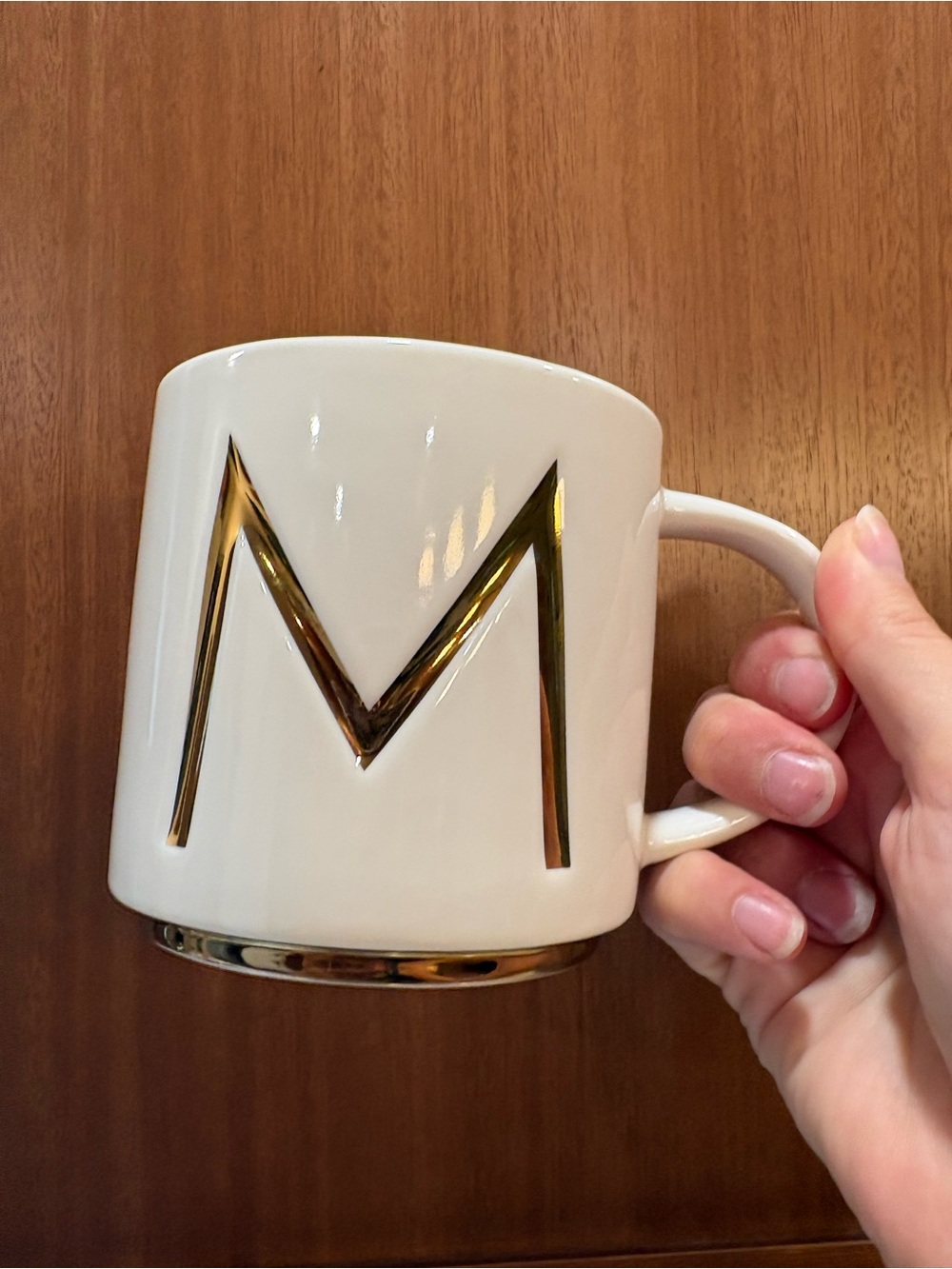 Williams Sonoma Monogram Initial Capital M Mug Cup White/Ivory w Gold Trim 12 oz